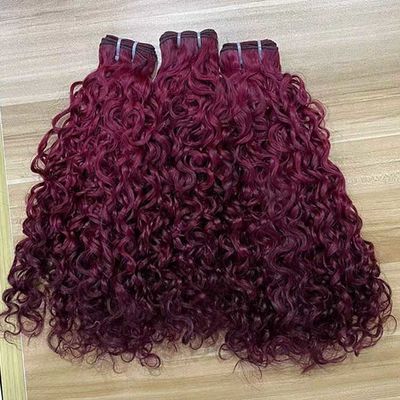 Burgundy Brazilian Virgin Cuticle Aligned Pissy Curls Hair Extension,Super Double Drawn Pixie Curl Human Hair Bundle