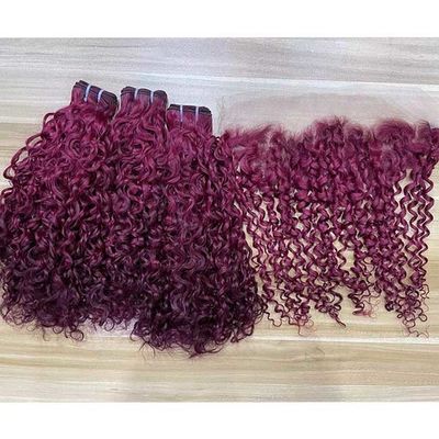 Burgundy Brazilian Virgin Cuticle Aligned Pissy Curls Hair Extension,Super Double Drawn Pixie Curl Human Hair Bundle