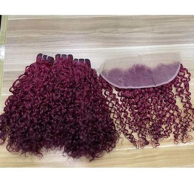 Burgundy Brazilian Virgin Cuticle Aligned Pissy Curls Hair Extension,Super Double Drawn Pixie Curl Human Hair Bundle